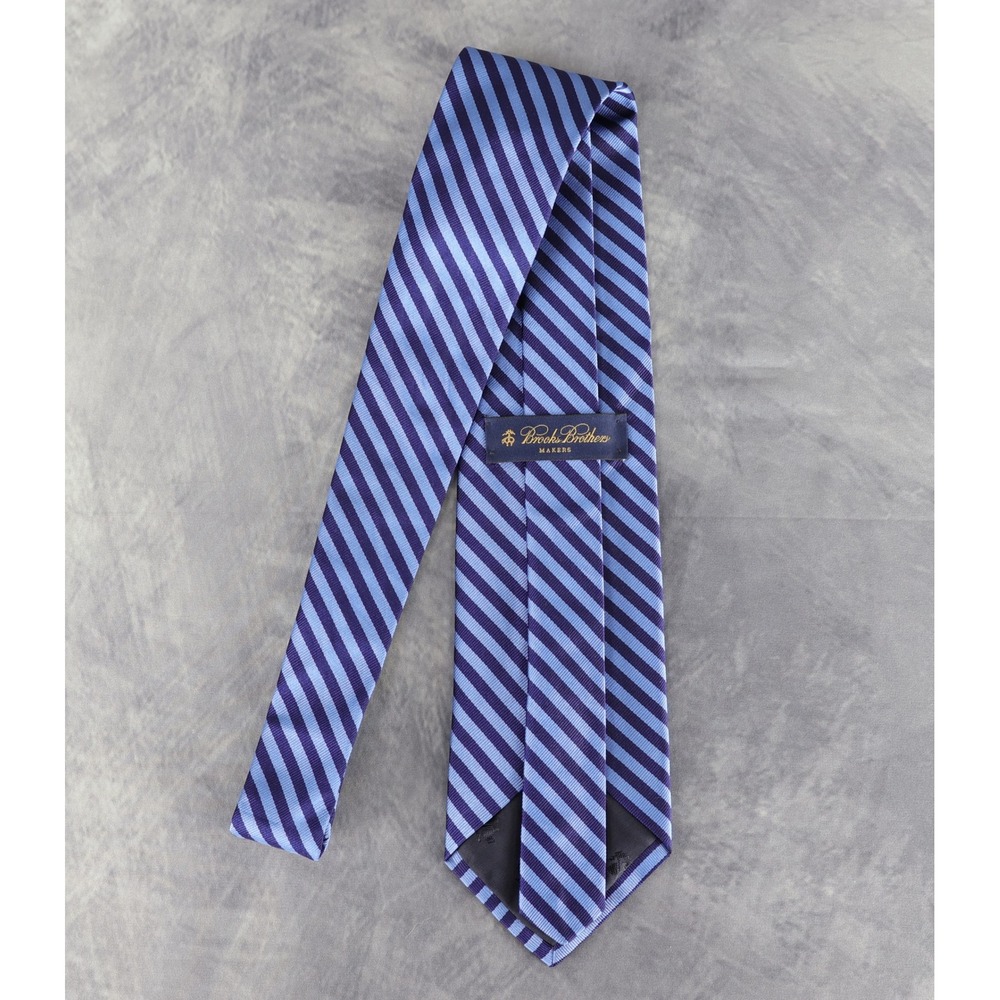 Brooks Brothers 100% Silk Necktie Blue Navy Repp Stripe Classic Makers USA Made - Picture 6 of 10